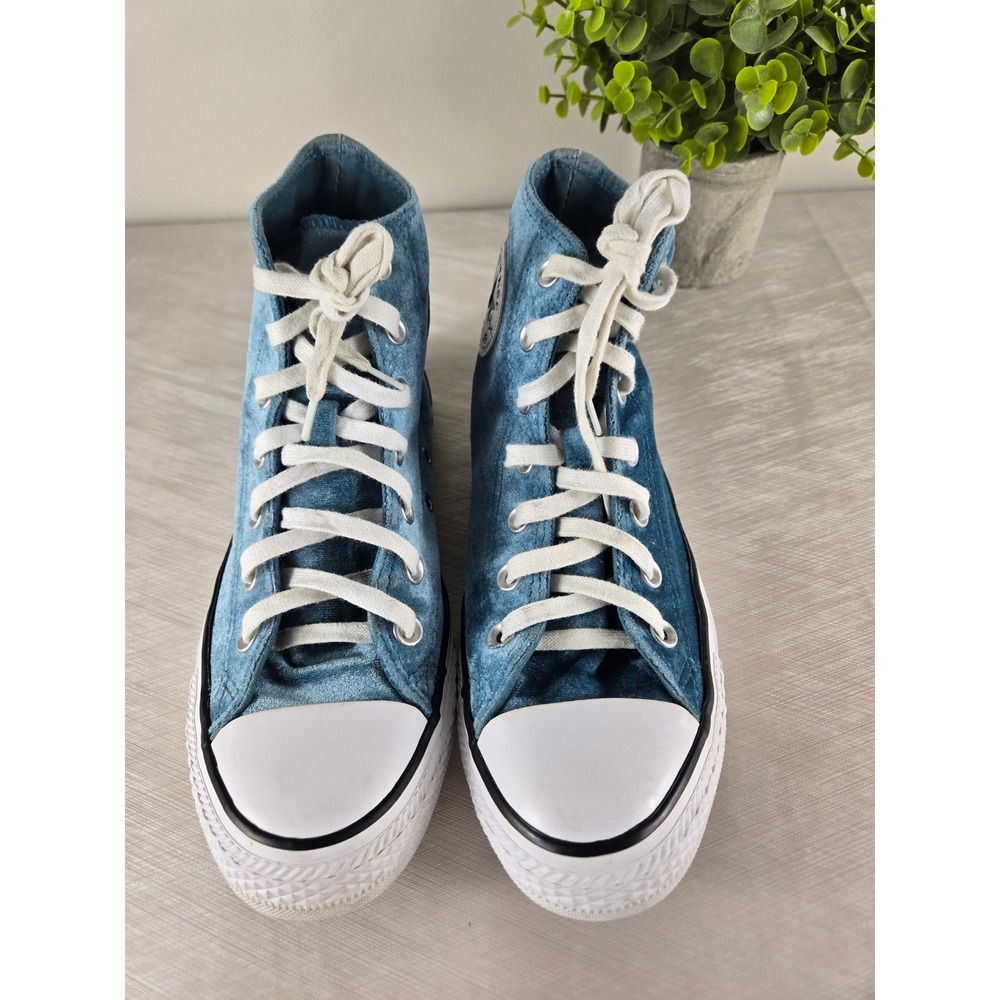 Converse Chuck Taylor All Star Blue Velvet High Top Sneakers 557928F Womens 8 - Picture 2 of 10